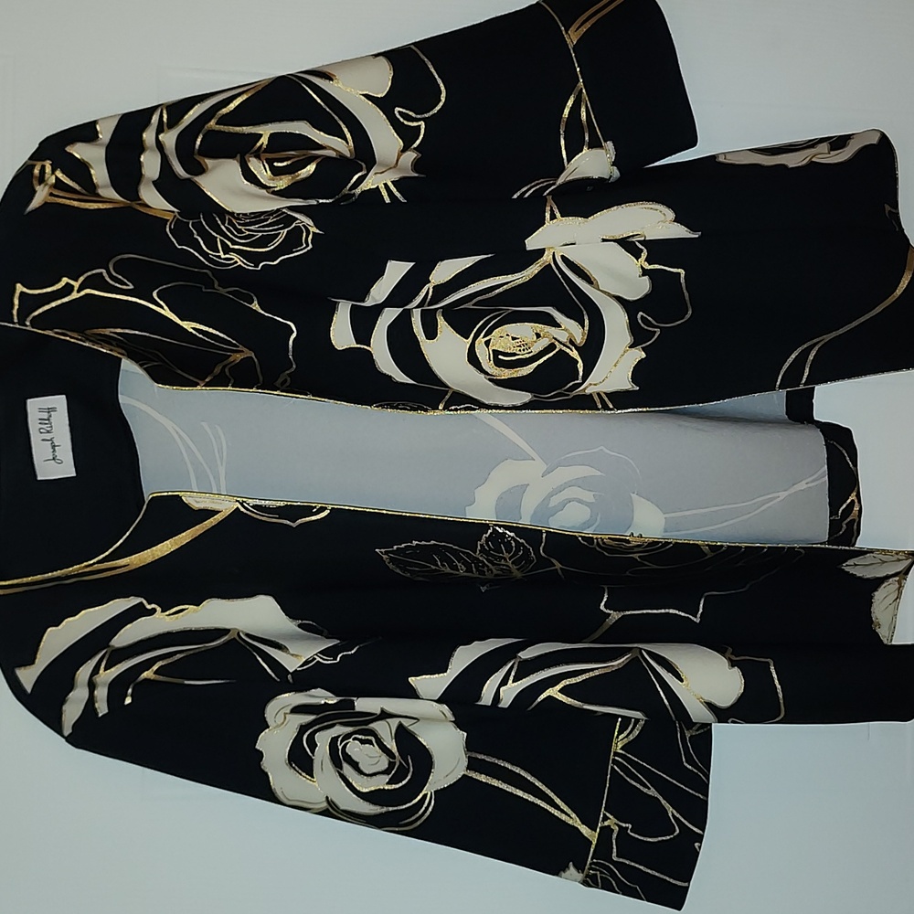 Joseph Ribkoff Midnight Blue/Vanilla Floral Print 3/4 Sleeve Twin Set Jacket - Picture 3 of 3